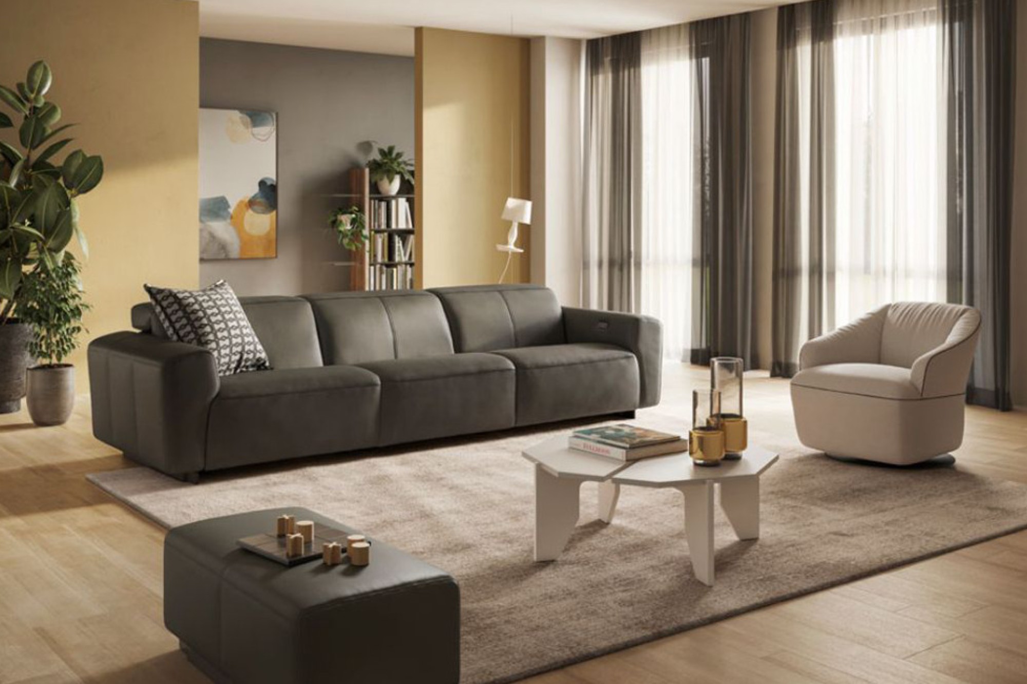 Dash Square features Natuzzi Editions’ elegant armchair line